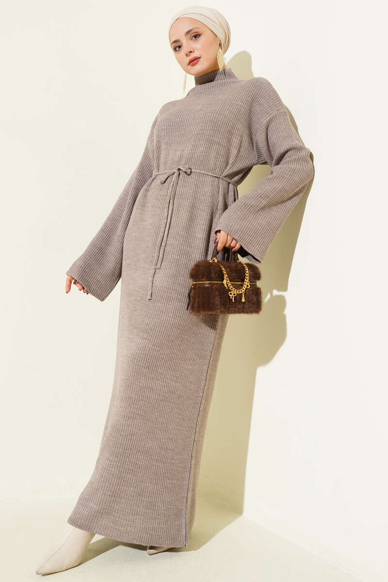 Loose Belted Knit Dress Mink