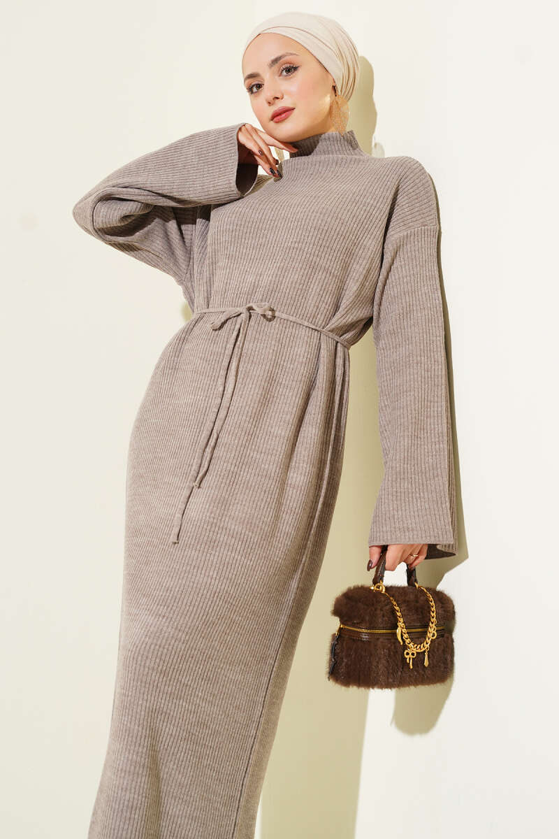 Loose Belted Knit Dress Mink - الصورة 2