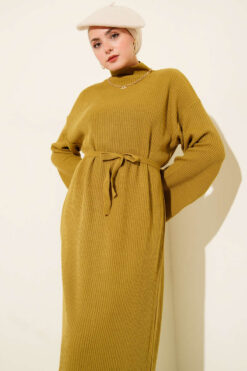 Alternative view of Loose Belted Knit Dress Oil Green