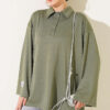 Relaxed Fit Sheer Fabric Tunic with Side Slit Details Khaki