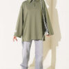 Relaxed Fit Sheer Fabric Tunic with Side Slit Details Khaki - الصورة 2