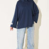 Relaxed Fit Sheer Fabric Tunic with Side Slit Details Navy Blue - الصورة 2