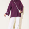 Relaxed Fit Sheer Fabric Tunic with Side Slit Details Purple - الصورة 2