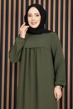 Alternative view of Sare Robe Detailed Modest Dress Khaki