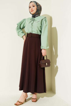 Alternative view of Scuba Belted Bell Skirt Brown