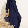 Scuba Long Cardigan Three-Piece Set Navy Blue
