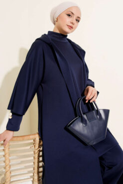 Alternative view of Scuba Long Cardigan Three-Piece Set Navy Blue