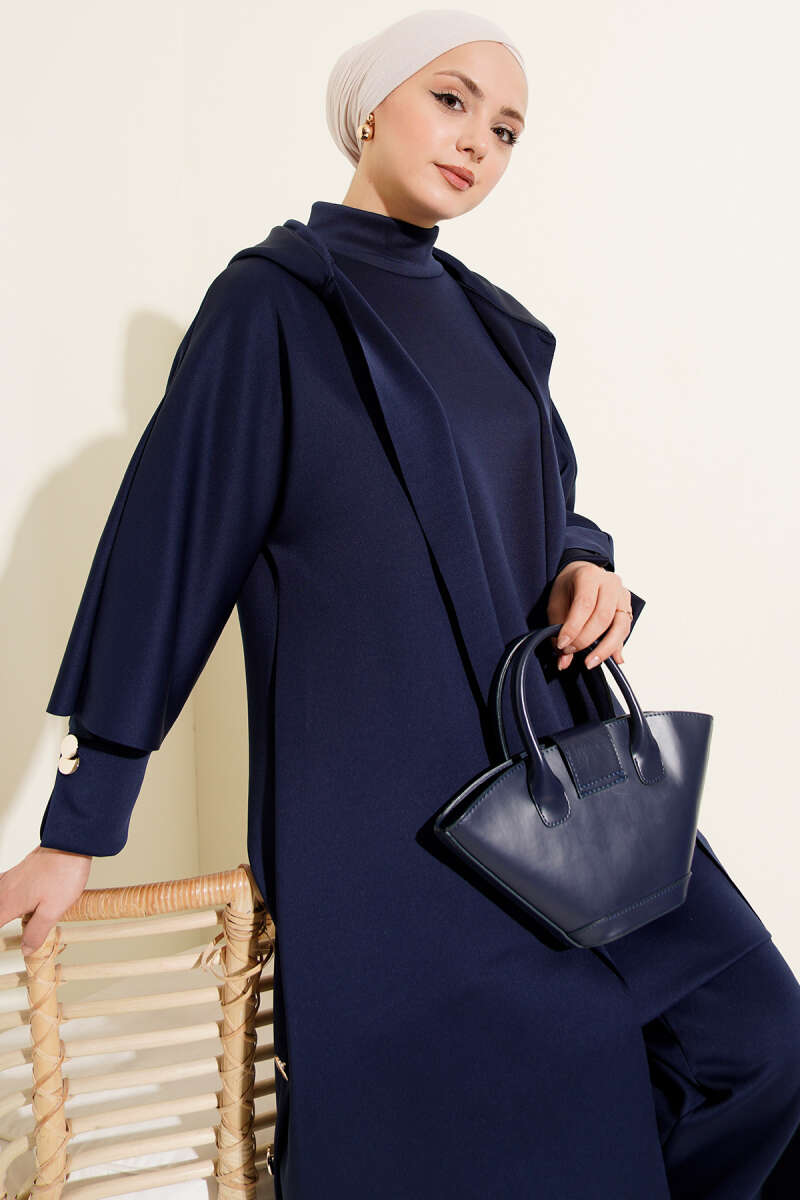 Scuba Long Cardigan Three-Piece Set Navy Blue - immagine 2