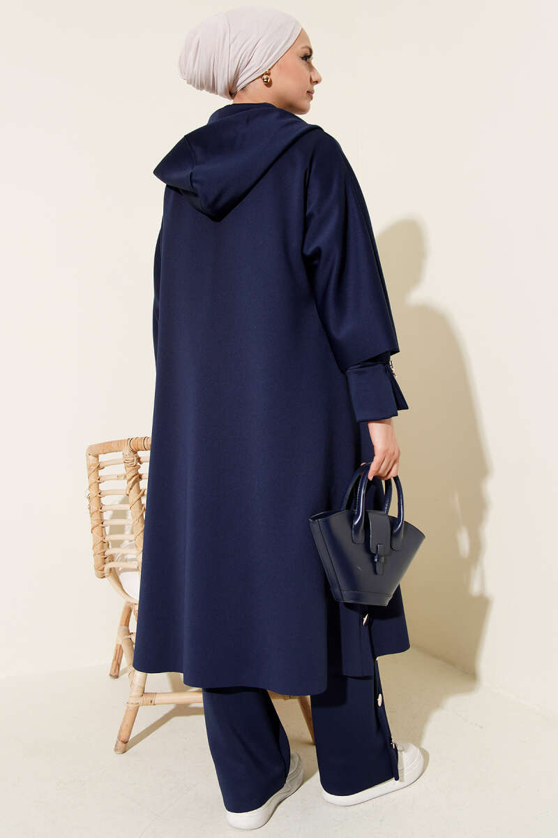 Scuba Long Cardigan Three-Piece Set Navy Blue - immagine 3