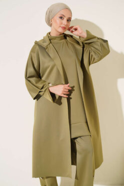 Alternative view of Scuba Long Cardigan Three-Piece Set Green