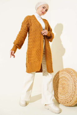 Alternative view of Basket Weave Knit Cardigan Mustard