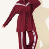 Stripe-Accented Drawstring Waist Two-Piece Set Burgundy