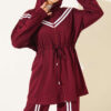 Stripe-Accented Drawstring Waist Two-Piece Set Burgundy – Bild 2