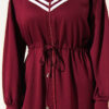 Stripe-Accented Drawstring Waist Two-Piece Set Burgundy – Bild 4