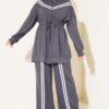 Stripe-Accented Drawstring Waist Two-Piece Set Smoke – Bild 2