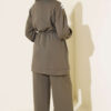 Stripe-Accented Drawstring Waist Two-Piece Set Khaki – Bild 3
