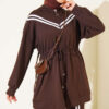 Stripe-Accented Drawstring Waist Two-Piece Set Brown - Afbeelding 2