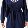 Stripe-Accented Drawstring Waist Two-Piece Set Navy Blue – Bild 4