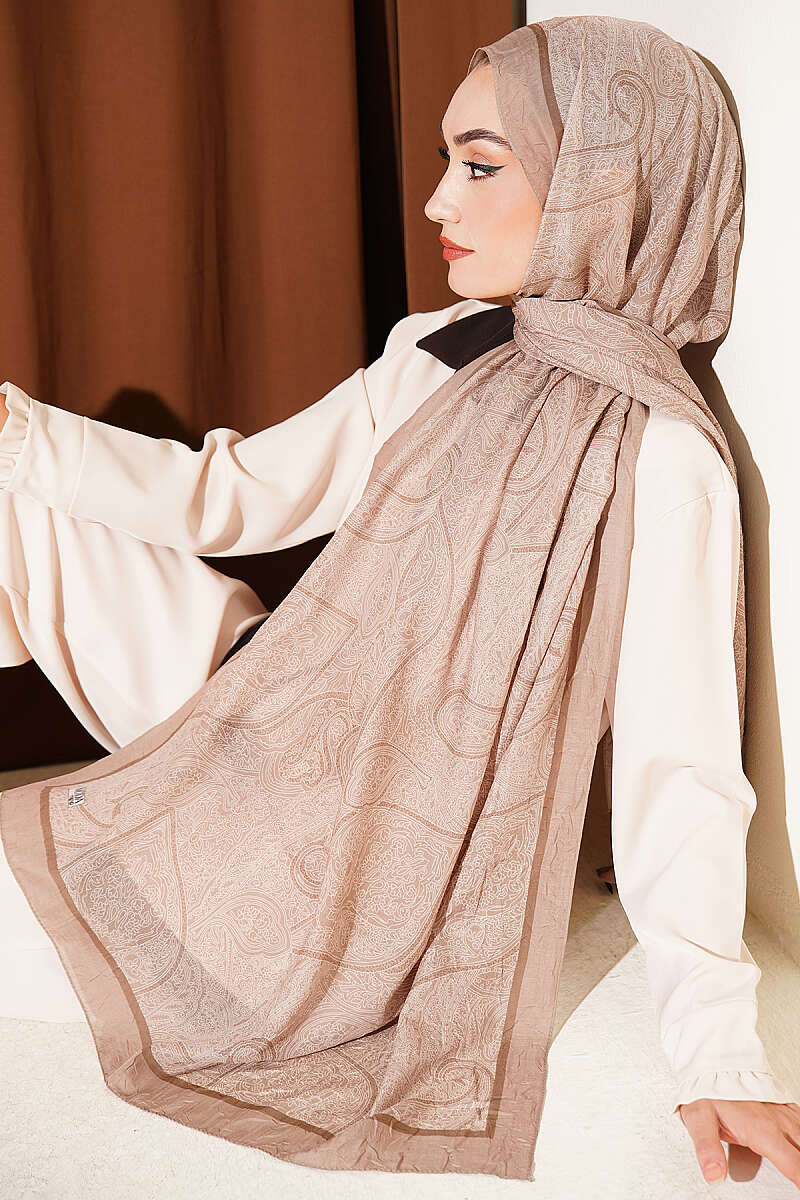Striped Detailing Ethnic Pattern Shawl Beige – Bild 2