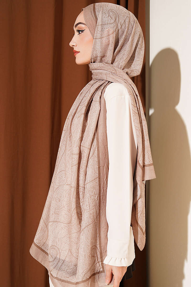 Striped Detailing Ethnic Pattern Shawl Beige – Bild 3