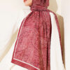 Striped Detailing Ethnic Pattern Shawl Burgundy – Bild 2