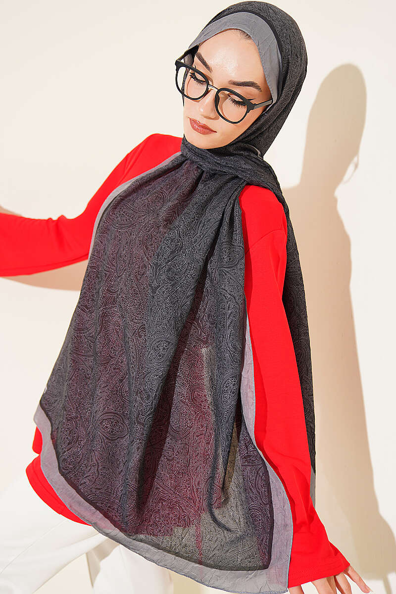 Striped Detailing Ethnic Pattern Shawl Smoke