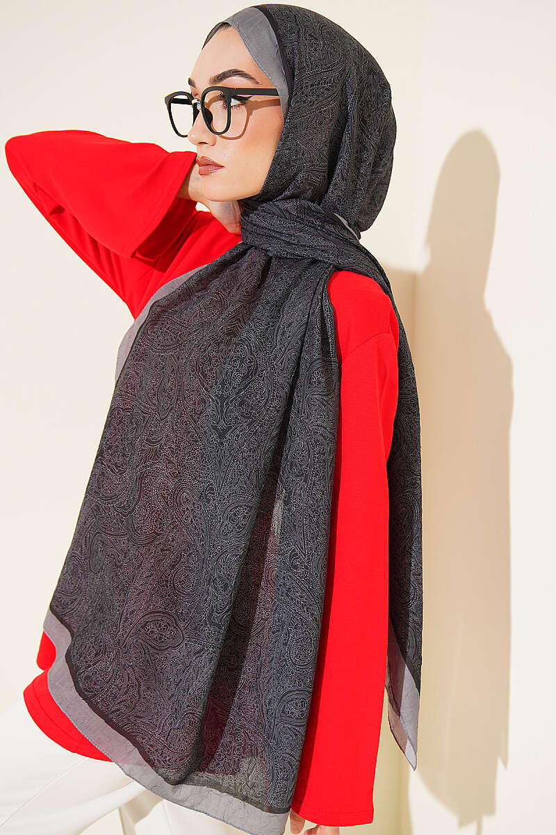 Striped Detailing Ethnic Pattern Shawl Smoke – Bild 2