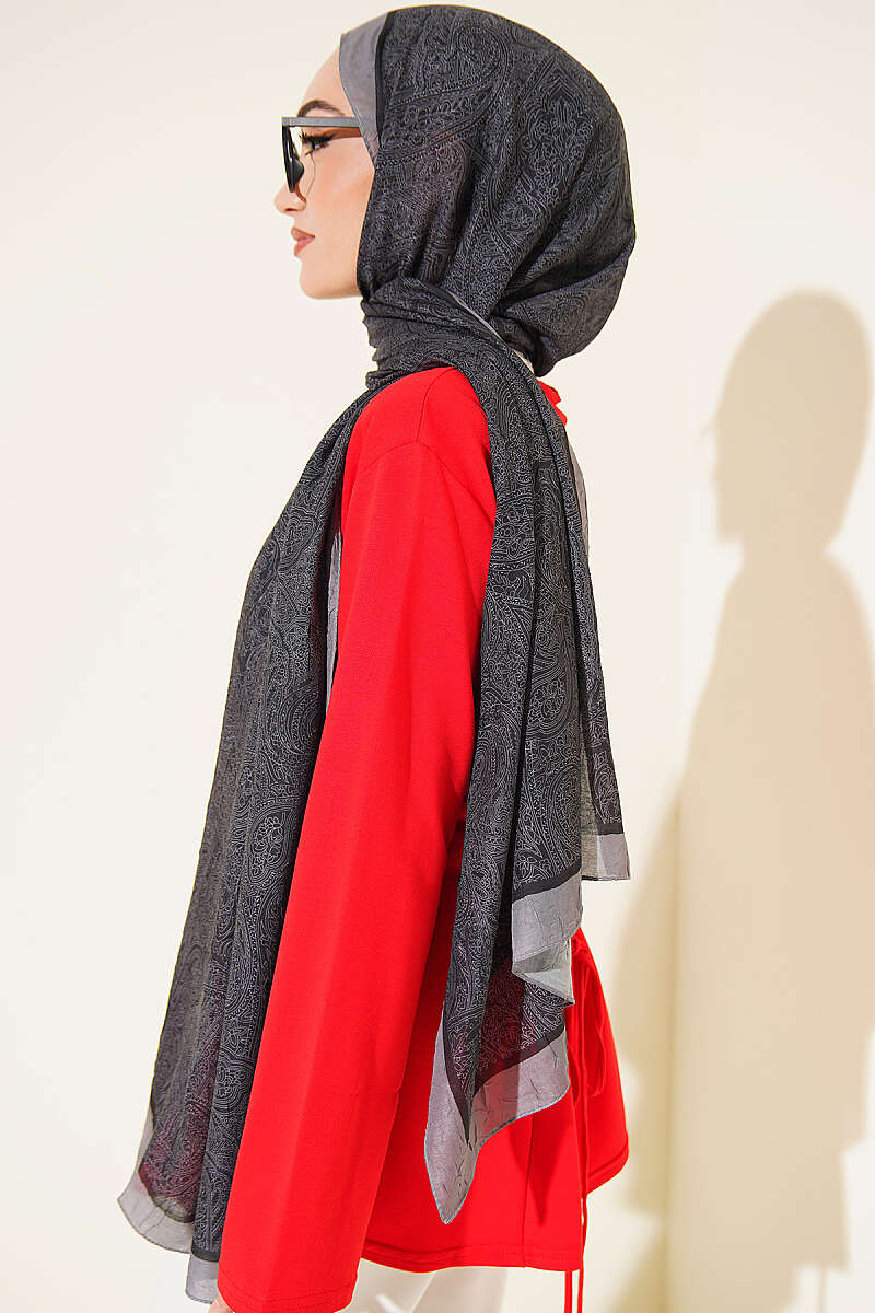 Striped Detailing Ethnic Pattern Shawl Smoke – Bild 3