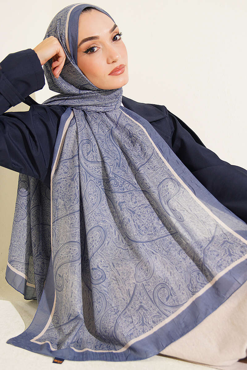 Striped Detailing Ethnic Pattern Shawl Indigo
