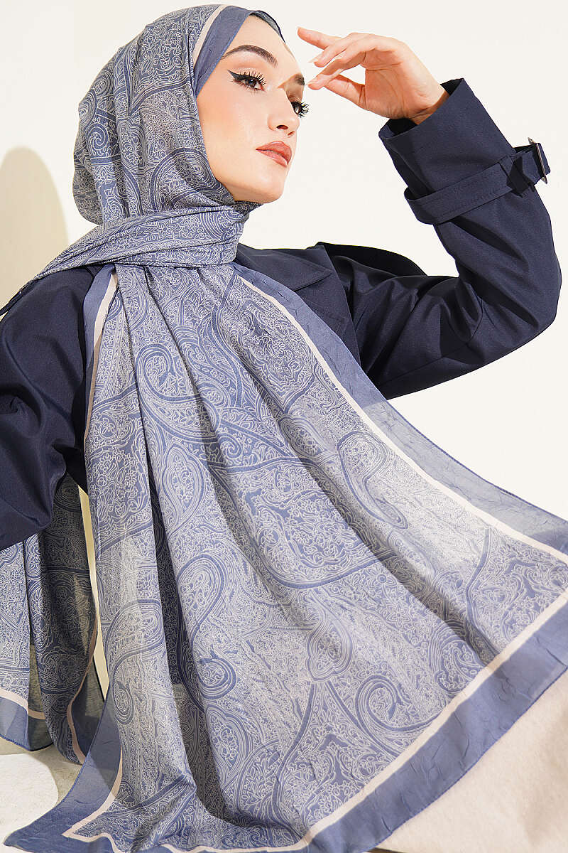 Striped Detailing Ethnic Pattern Shawl Indigo - Image 2