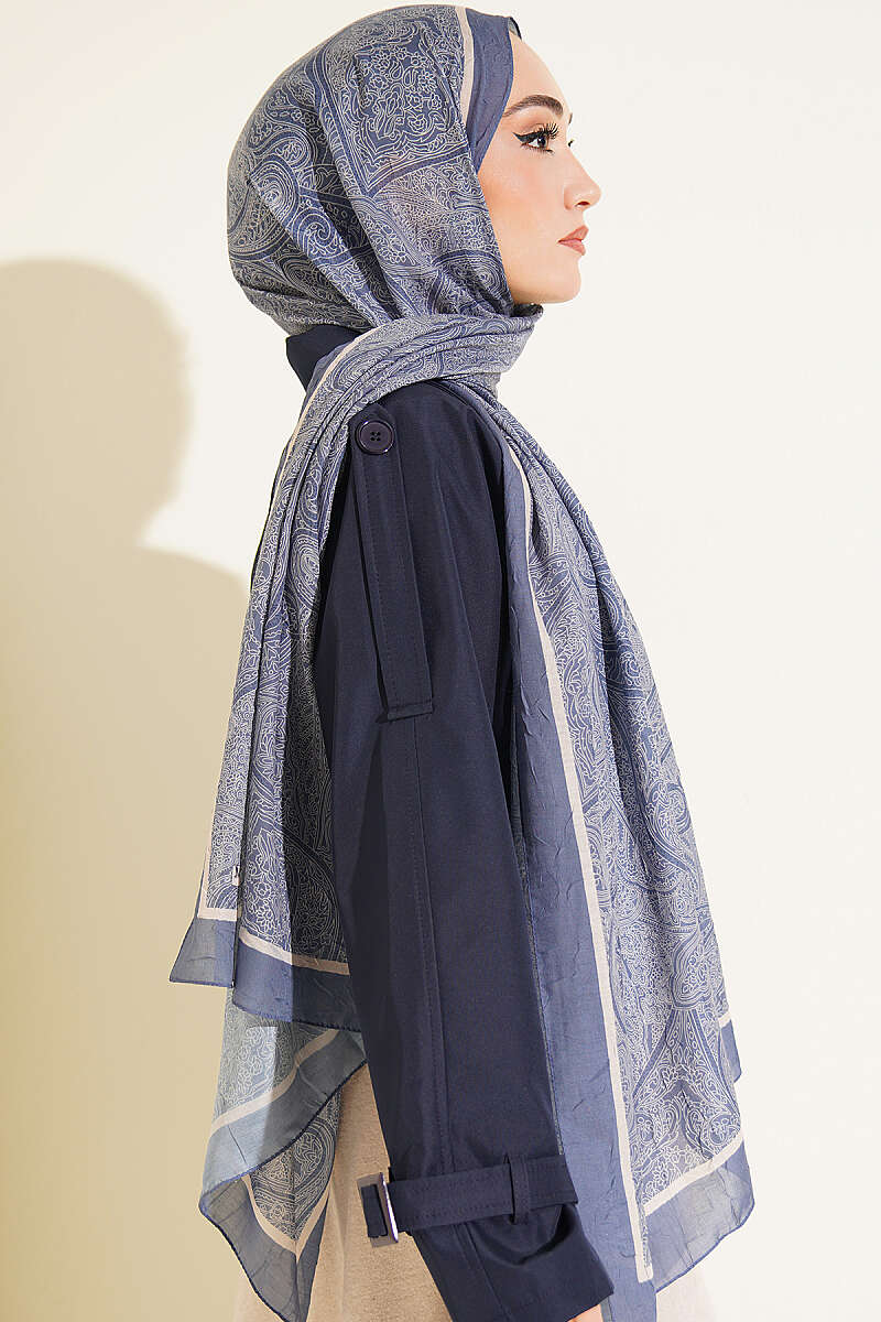 Striped Detailing Ethnic Pattern Shawl Indigo - Image 3