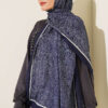 Striped Detailing Ethnic Pattern Shawl Navy Blue – Image 2
