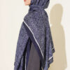 Striped Detailing Ethnic Pattern Shawl Navy Blue – Image 3