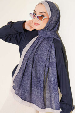 Alternative view of Striped Detailing Ethnic Pattern Shawl Navy Blue