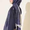 Striped Detailing Ethnic Pattern Shawl Navy Blue – Bild 3