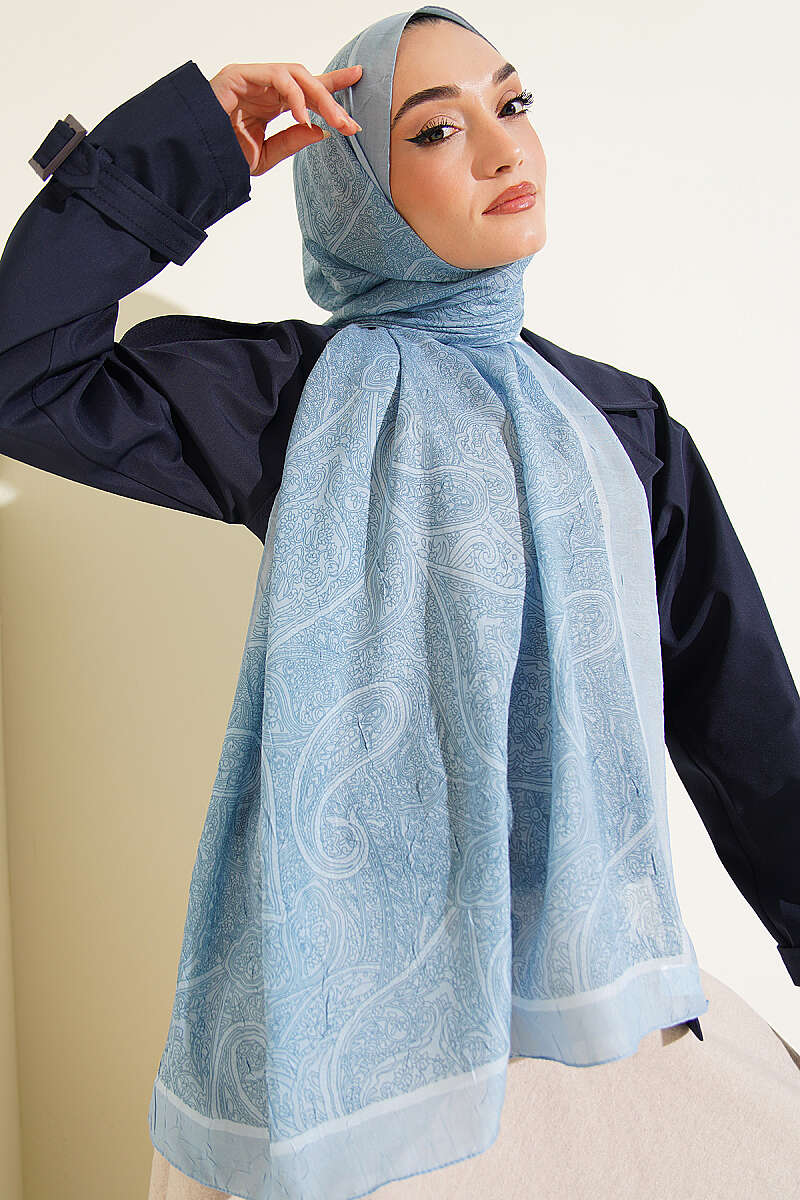 Striped Detailing Ethnic Pattern Shawl Blue - Image 2