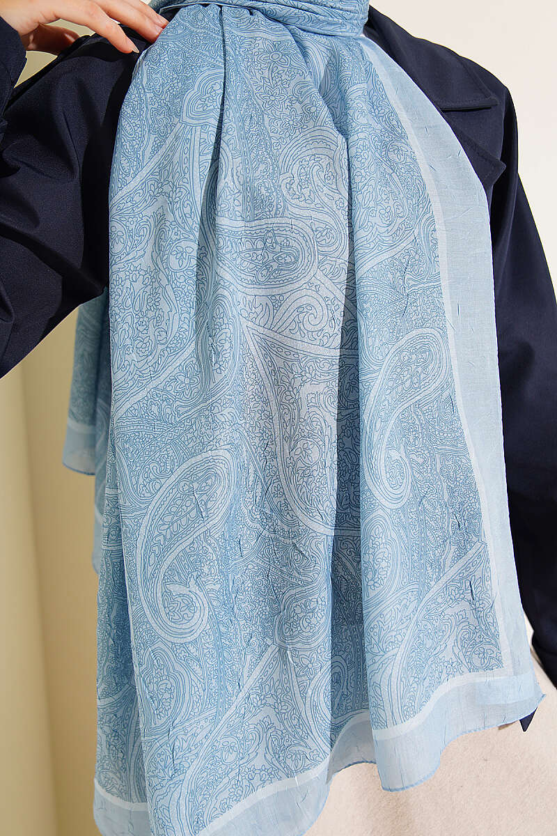 Striped Detailing Ethnic Pattern Shawl Blue - Image 4