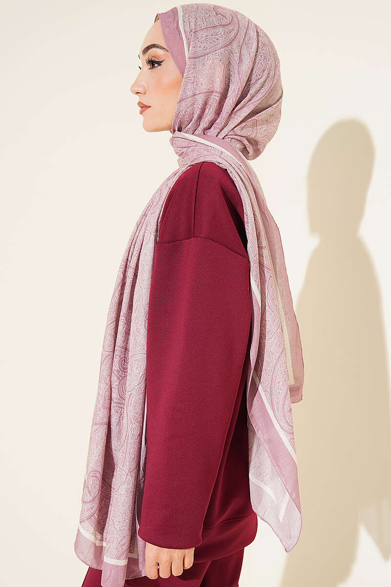 Striped Detailing Ethnic Pattern Shawl Powder Pink – Bild 3
