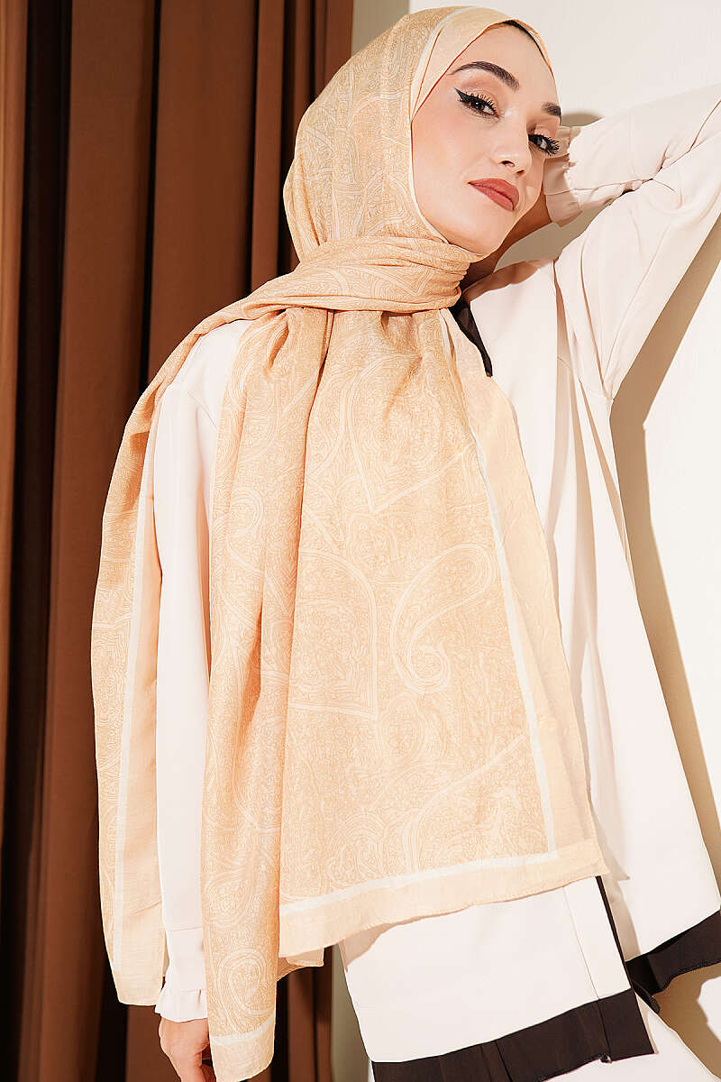 Striped Detailing Ethnic Pattern Shawl Yellow - Image 2