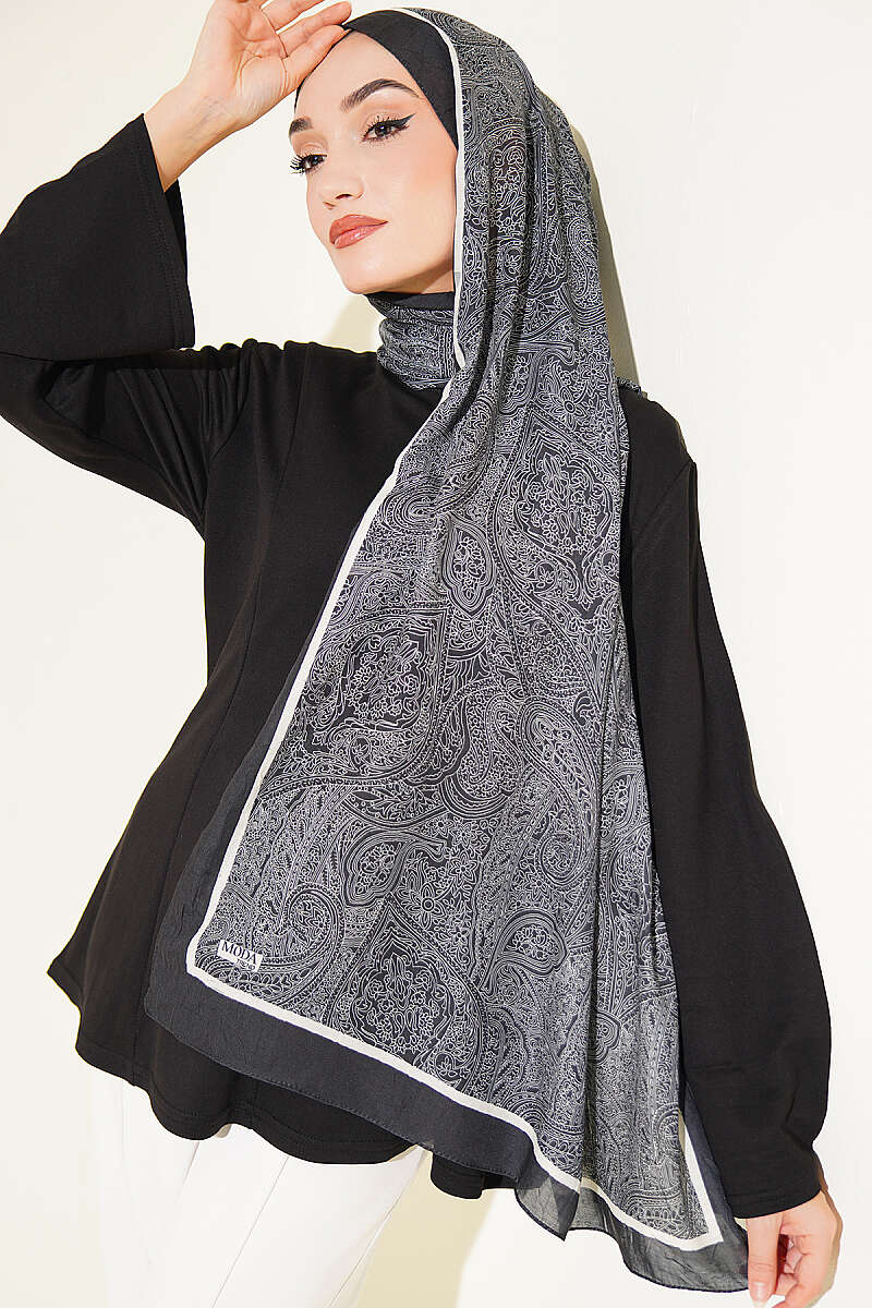 Striped Detailing Ethnic Pattern Shawl Black
