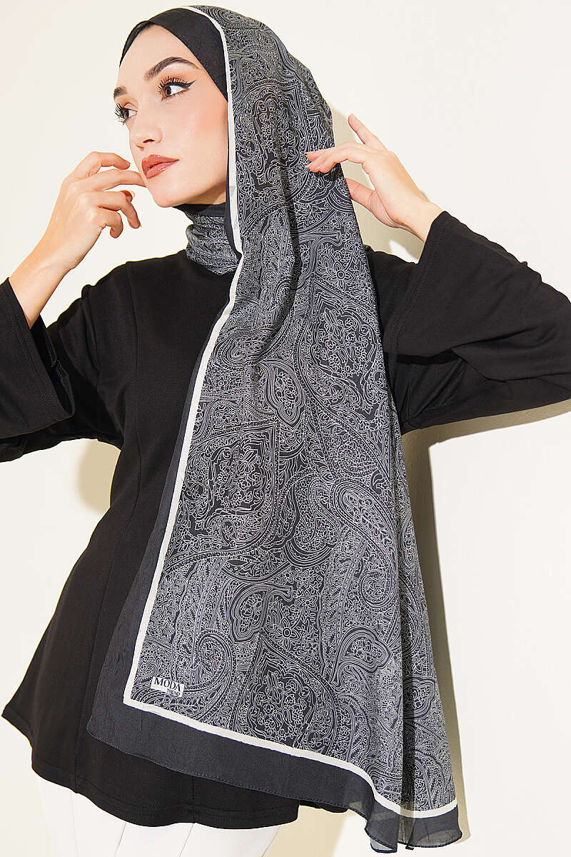 Striped Detailing Ethnic Pattern Shawl Black - الصورة 2