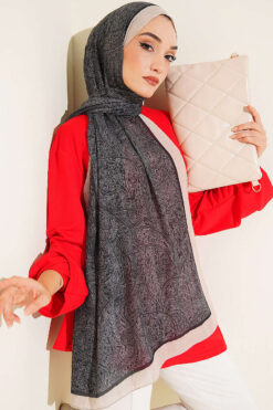 Alternative view of Striped Detailing Ethnic Pattern Shawl Black