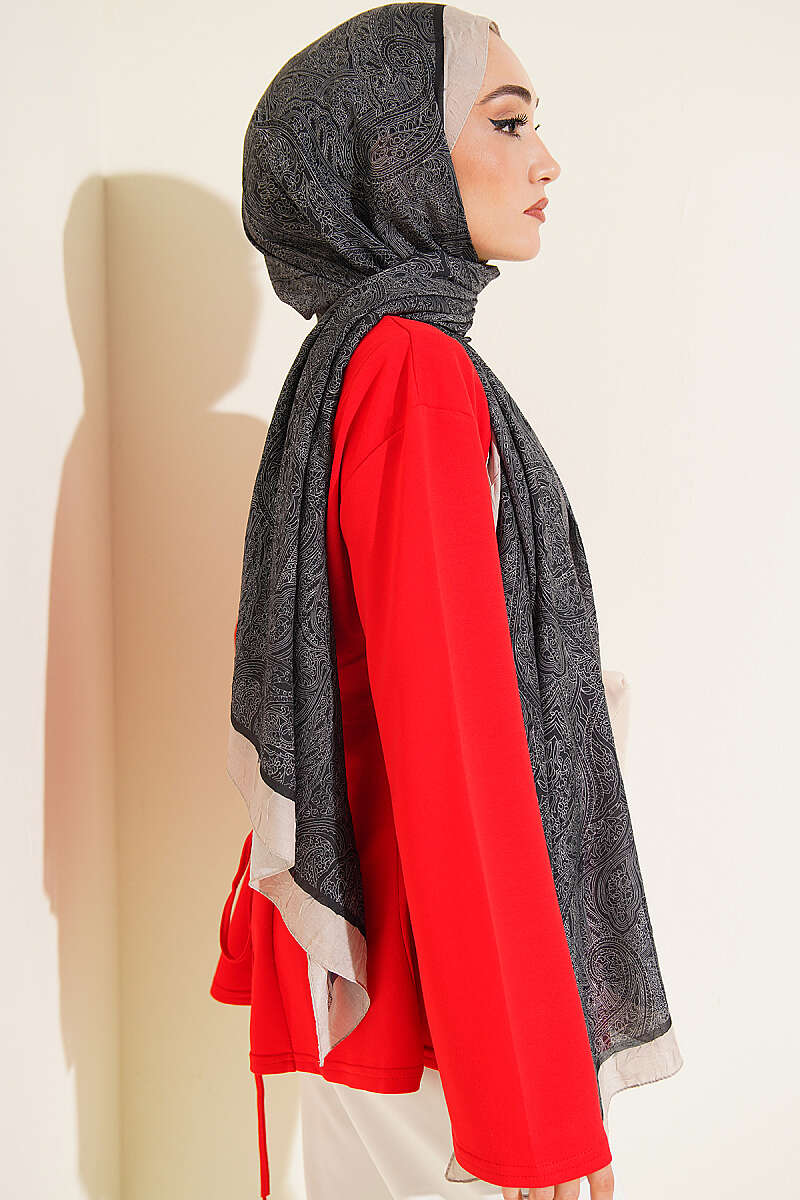 Striped Detailing Ethnic Pattern Shawl Black - Image 3
