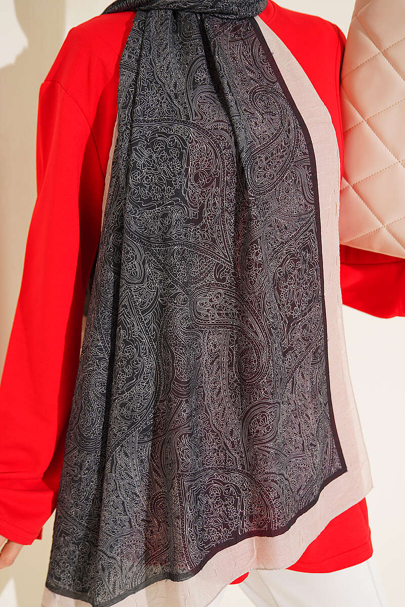 Striped Detailing Ethnic Pattern Shawl Black - Image 4
