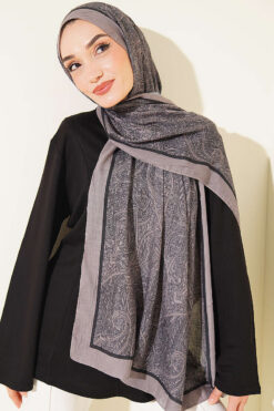 Alternative view of Striped Detailing Ethnic Pattern Shawl Black