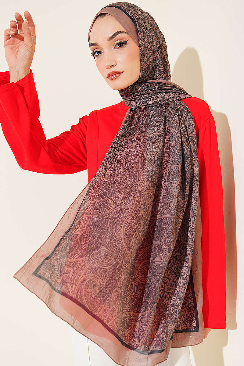 Striped Detailing Ethnic Pattern Shawl Brown