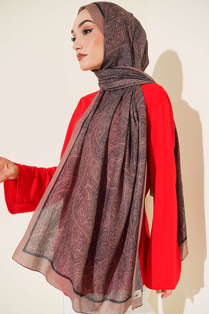 Striped Detailing Ethnic Pattern Shawl Brown - immagine 2