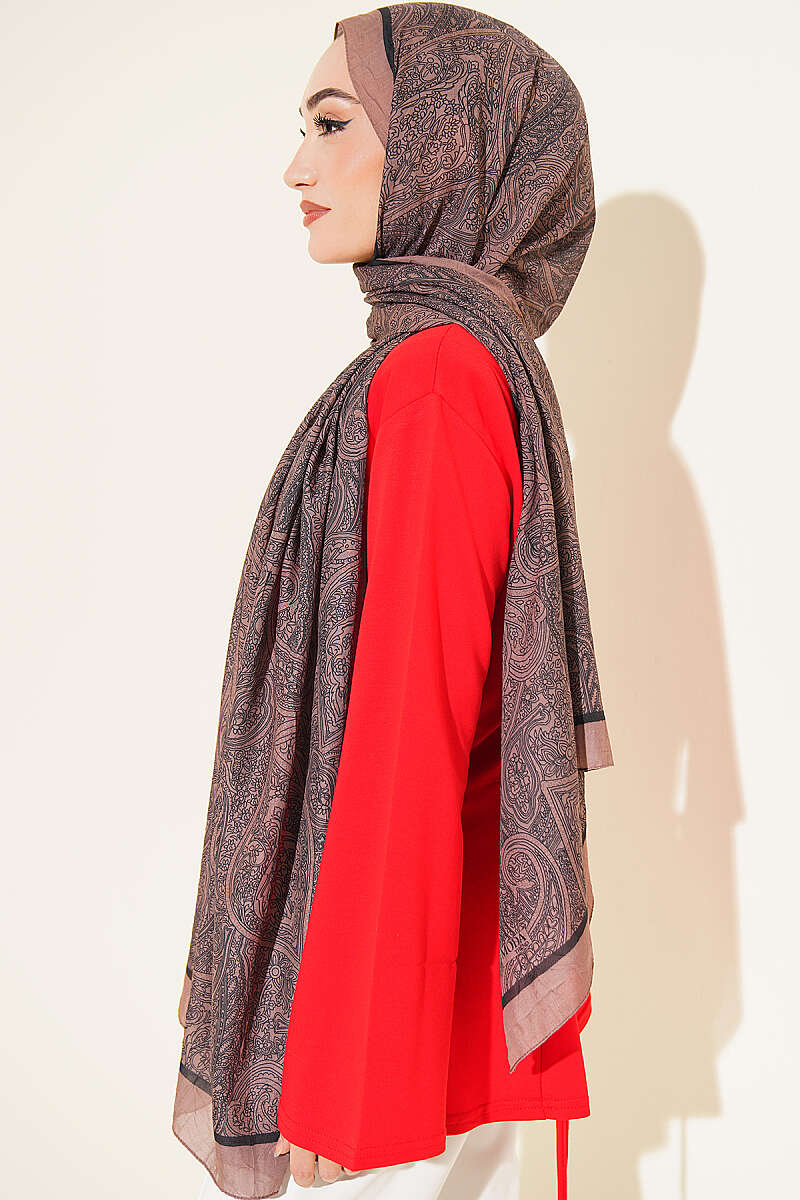 Striped Detailing Ethnic Pattern Shawl Brown - immagine 3