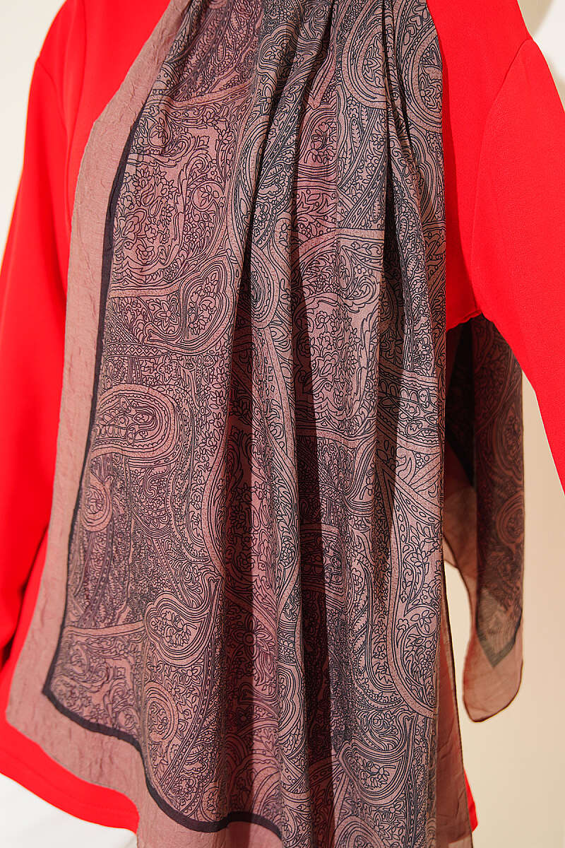 Striped Detailing Ethnic Pattern Shawl Brown - immagine 4