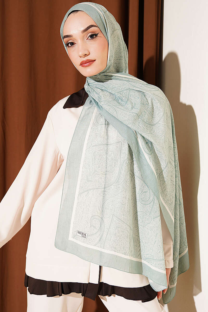 Striped Detailing Ethnic Pattern Shawl Aqua Green - immagine 2